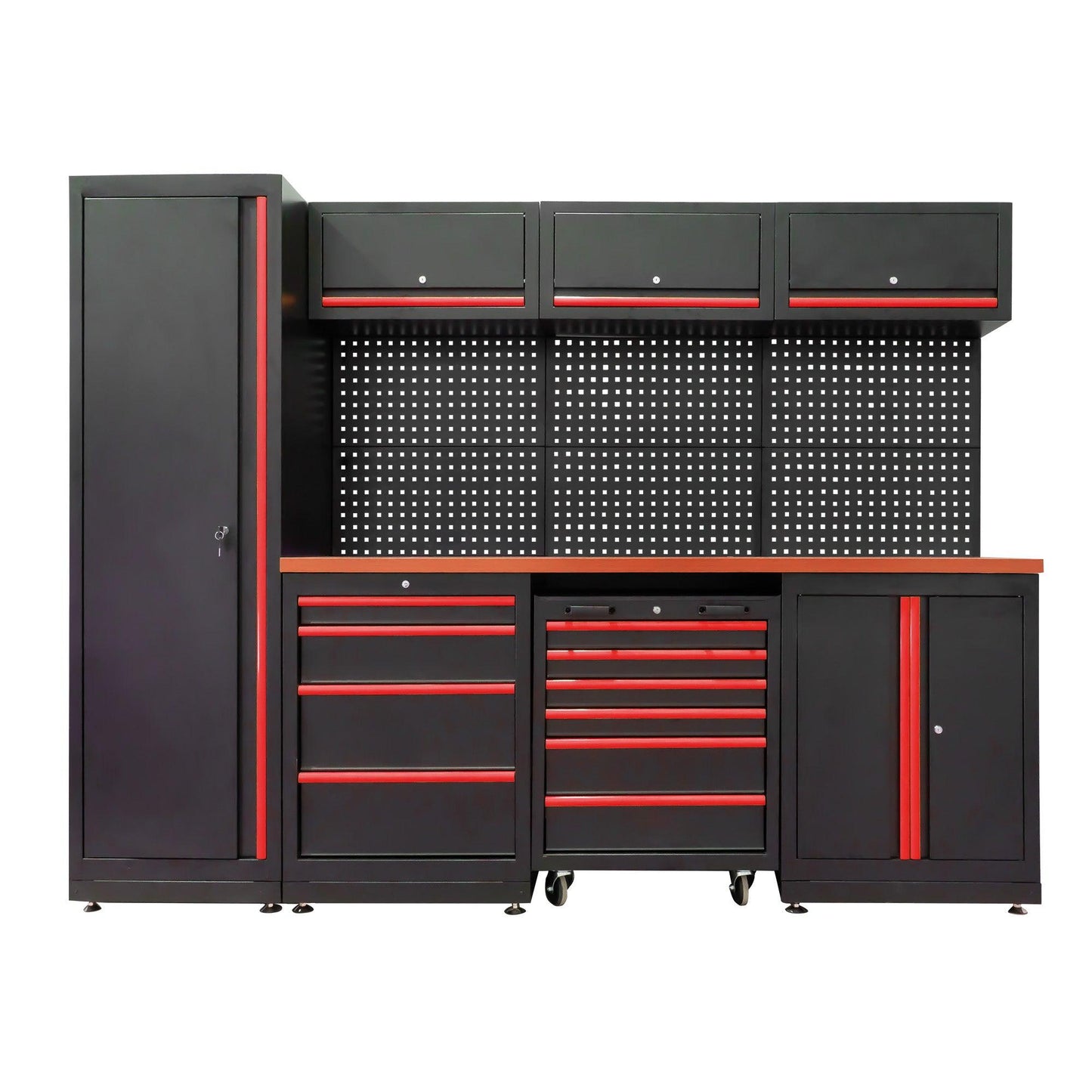 CONJUNTO DE MUEBLES MODULARES PARA TALLER (18 PCS) - ROJO
