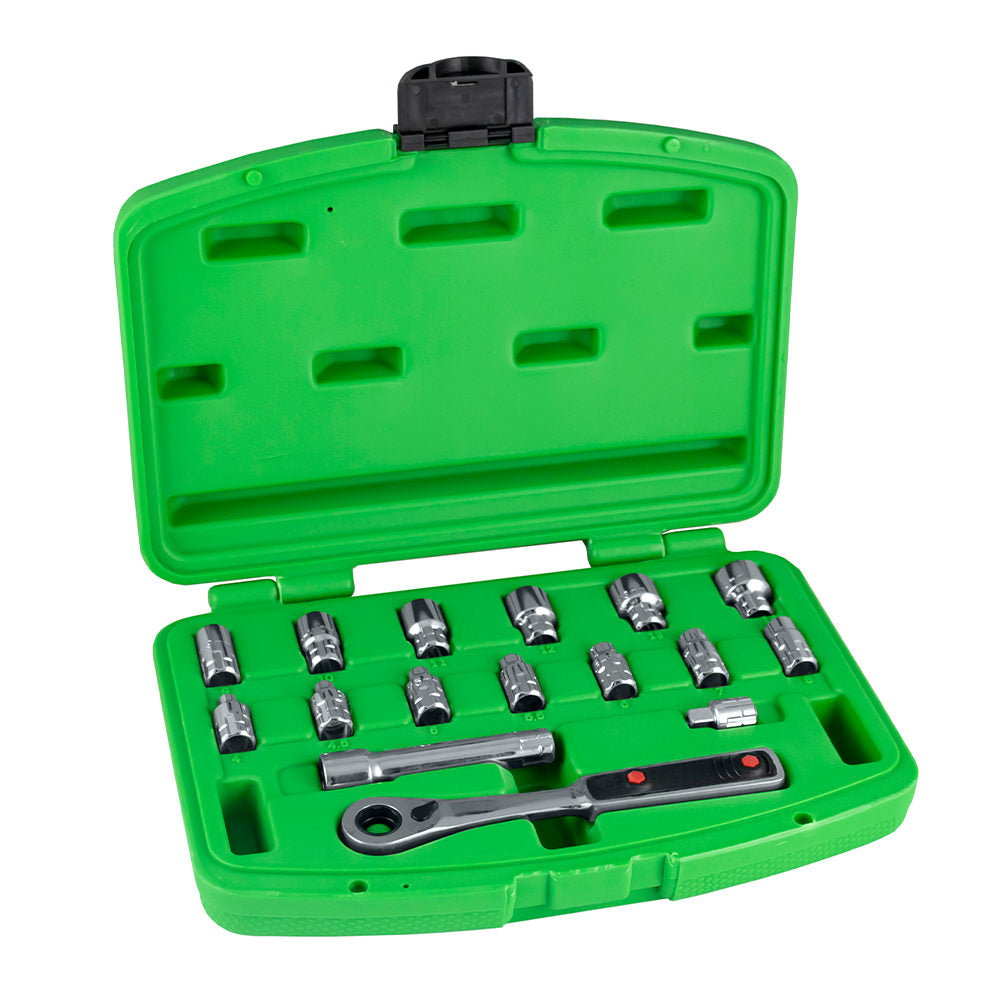 ESTUCHE DE HERRAMIENTAS CON 16 PIEZAS GO-THROUGH 1/4" CROMADO