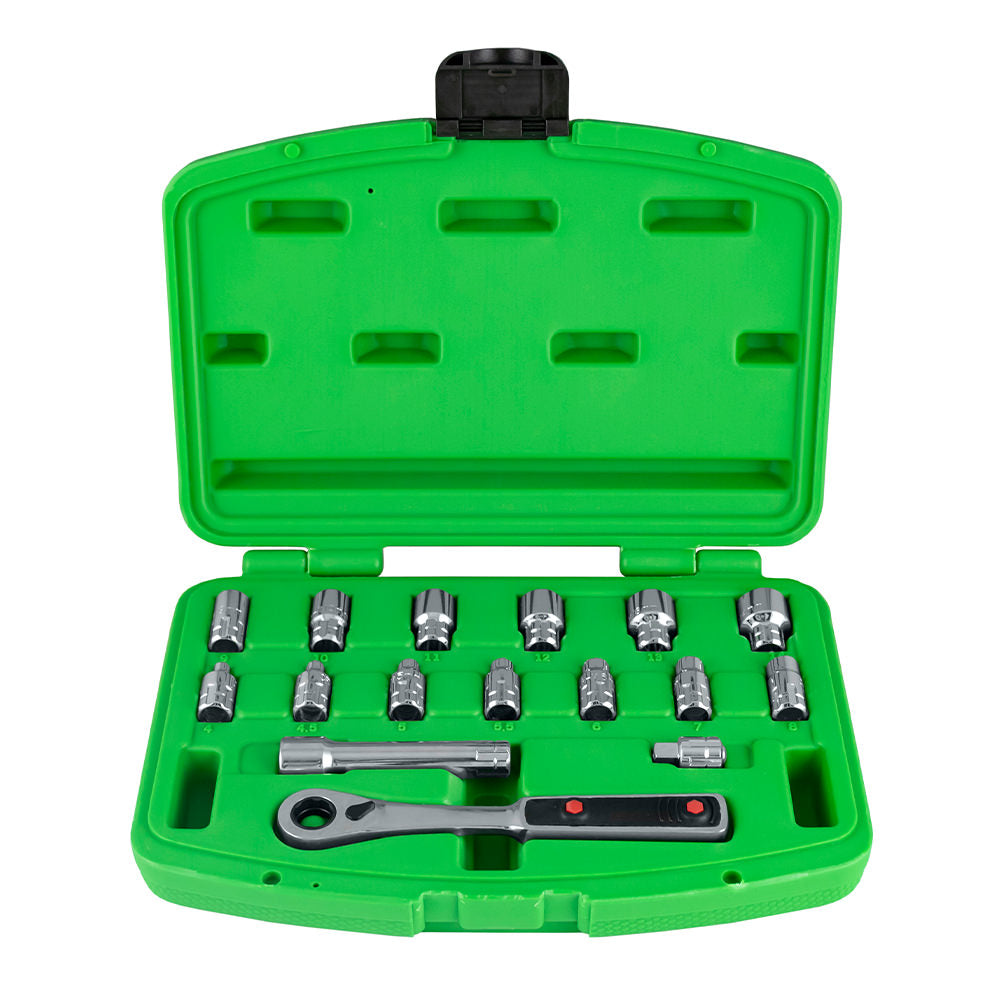 16 PIECE GO-THROUGH 1/4" TOOL KIT CHROME