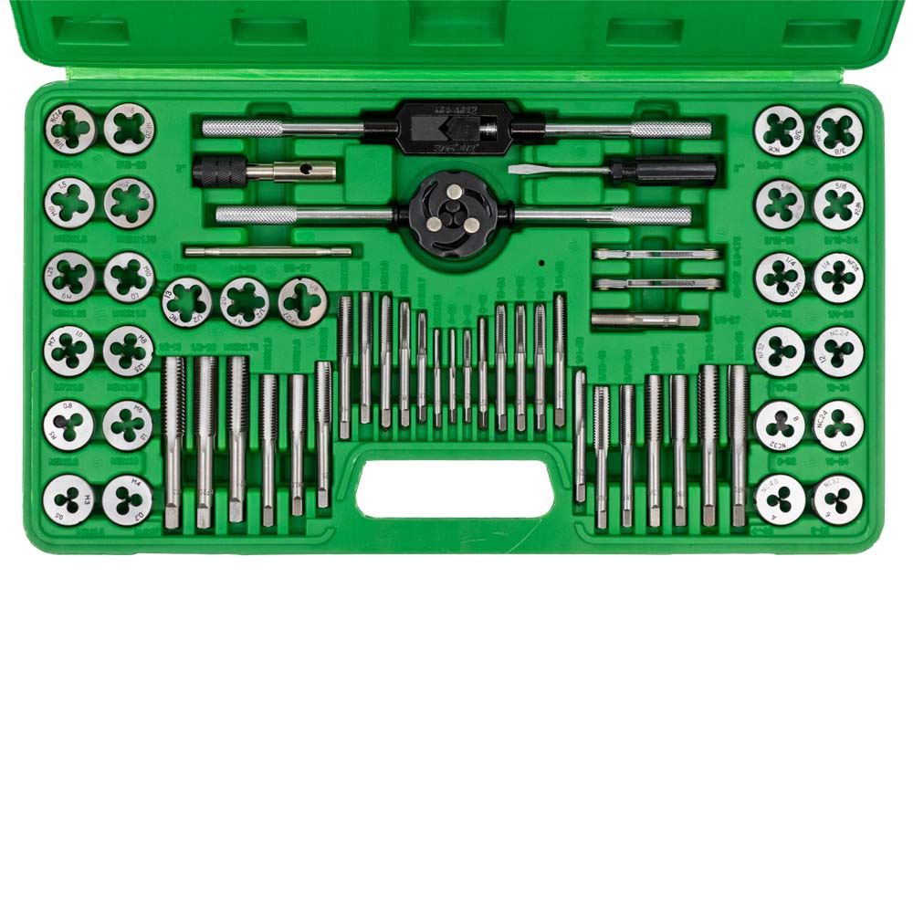 ESTUCHE MÉTRICO CON 60 PIEZAS DE MACHOS Y TERRAJAS COMBINADO MÉTRICO Y PULGADA