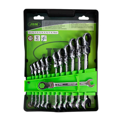 SET OF 12 ARTICULATED COMBINATION WRENCHES WITH RATCHET