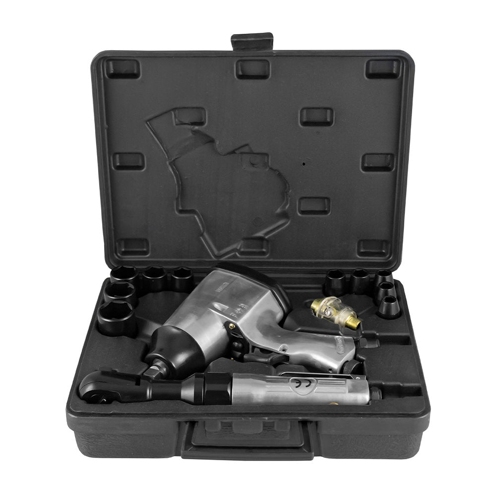 16 PIECE CASE WITH GUN AND 1/2" IMPACT RATCHET