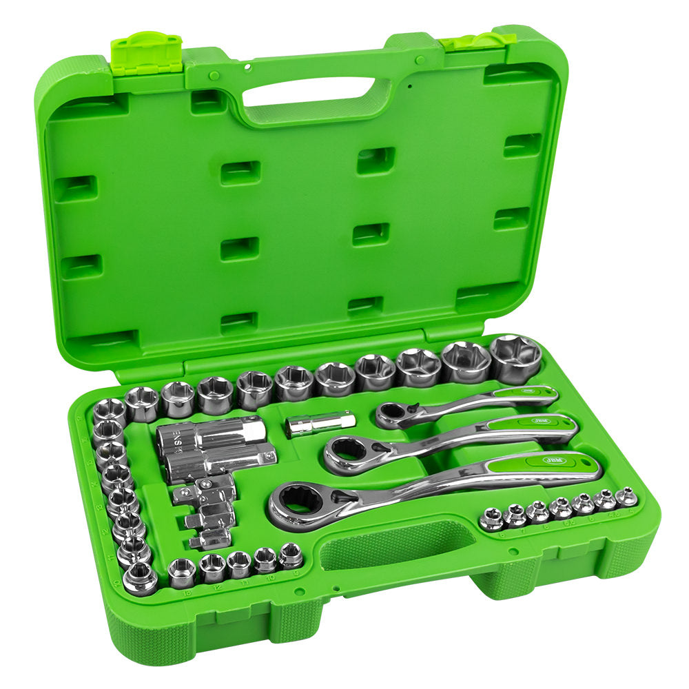 39 PIECE GO-THROUGH TOOL CASE 1/2", 1/4" AND 3/2" CHROME