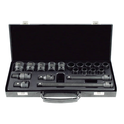 SET DE 19 PIEZAS DE IMPACTO DE 1/2" CON 14 VASOS DE 12 CANTOS + ADAPTADORES