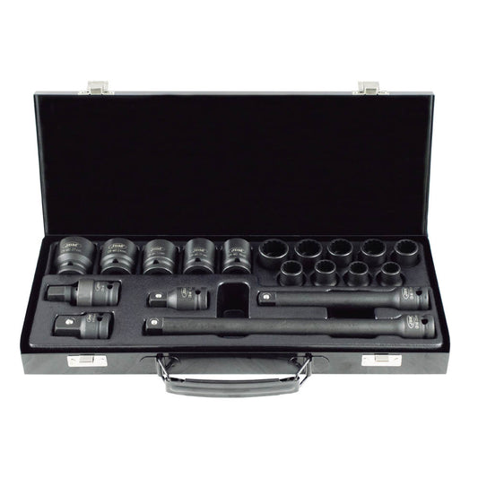 SET DE 19 PIEZAS DE IMPACTO DE 1/2" CON 14 VASOS DE 12 CANTOS + ADAPTADORES