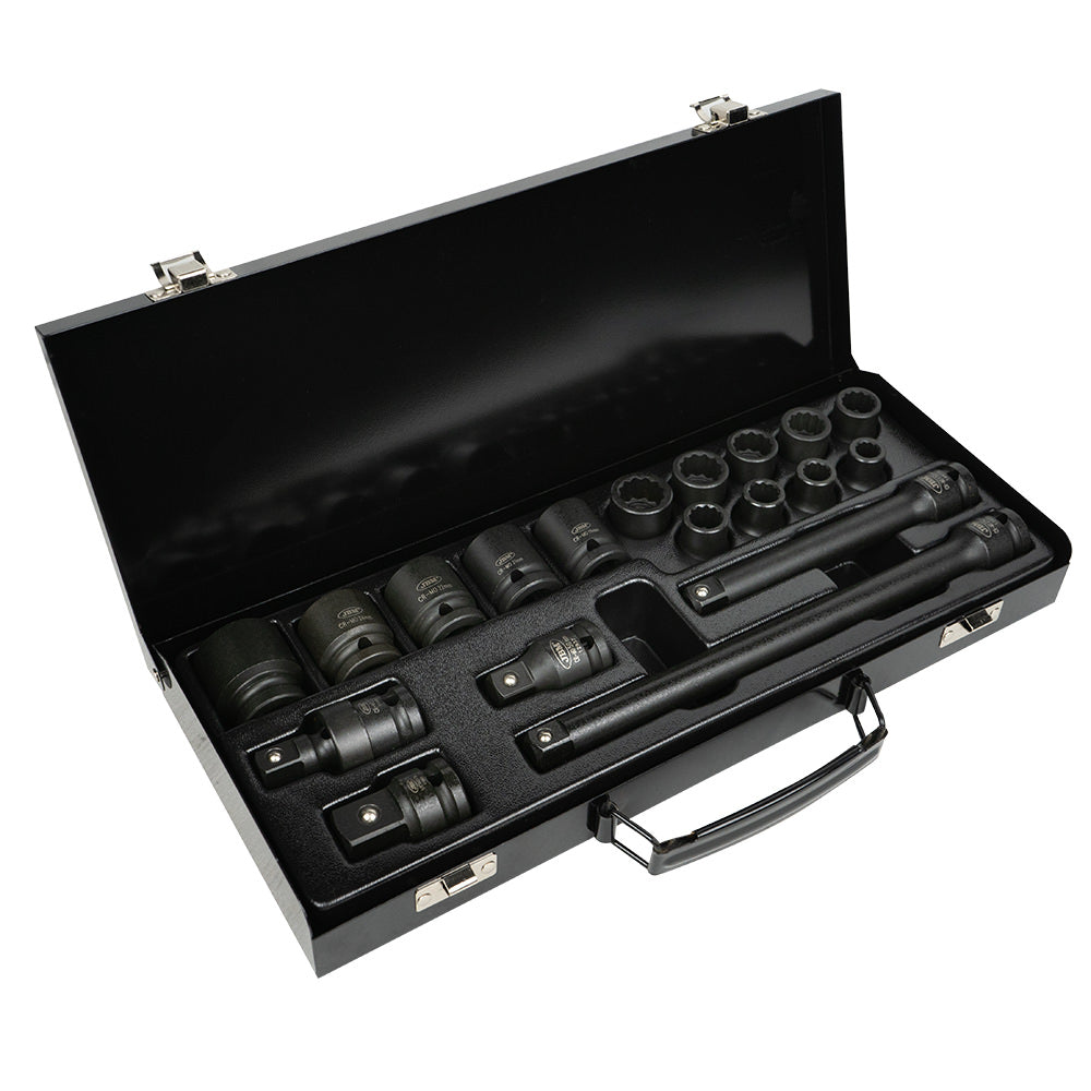 SET DE 19 PIEZAS DE IMPACTO DE 1/2" CON 14 VASOS DE 12 CANTOS + ADAPTADORES