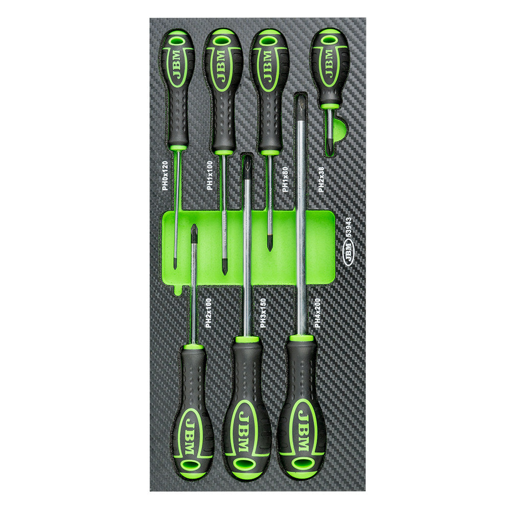 SET OF 7 CROSS SCREWDRIVERS WITH EVA CARBON MODULE