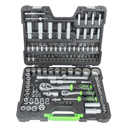 113 PIECE TOOL CASE WITH 12 EDGE SOCKETS, ZINC PLATED