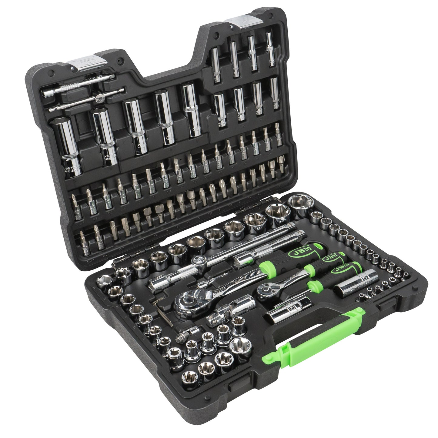 108 PIECE TOOL CASE WITH CHROME HEXAGON SOCKETS