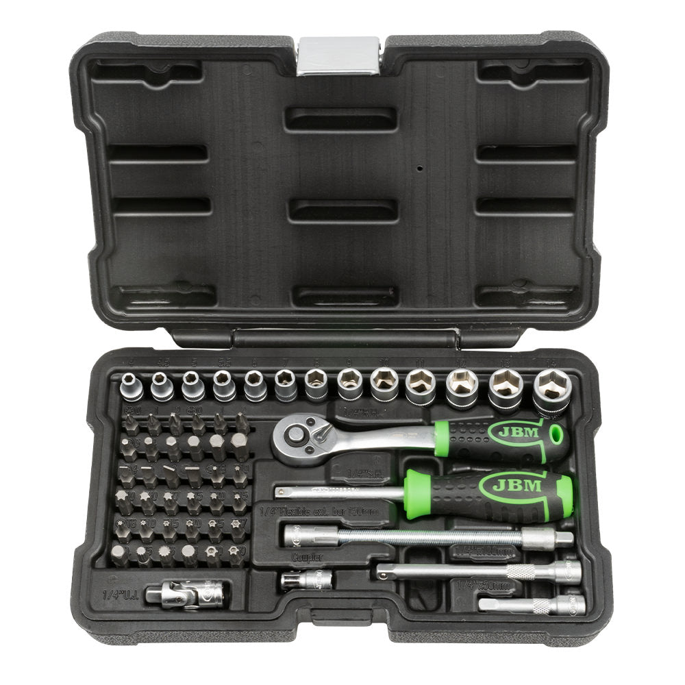 56 PIECE TOOL KIT WITH 1/4" ZINC PLATED HEXAGON SOCKETS