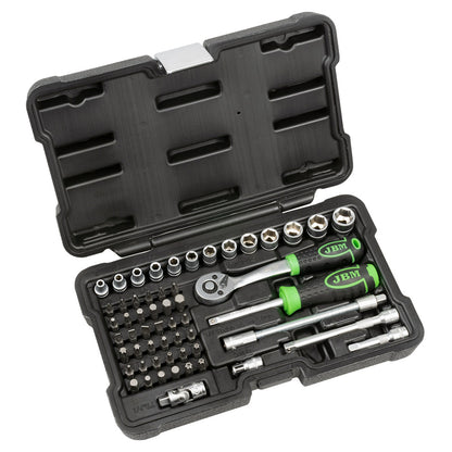 56 PIECE TOOL KIT WITH 1/4" ZINC PLATED HEXAGON SOCKETS