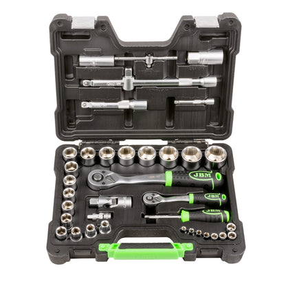 36 PIECE TOOL CASE WITH 1/2" AND 1/4" HEXAGON SOCKETS, ZINC PLATED