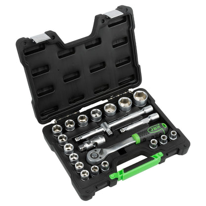 22 PIECE TOOL CASE WITH 1/2" HEX SOCKETS, ZINC PLATED