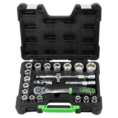 22 PIECE TOOL CASE WITH 1/2" HEX SOCKETS, ZINC PLATED