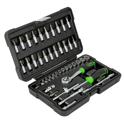 46 PIECE TOOL KIT WITH 1/4" HEXAGON SOCKETS, ZINC PLATED