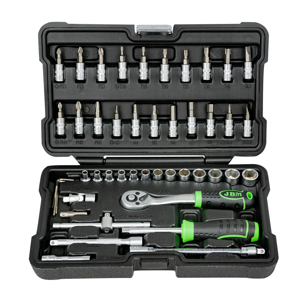 46 PIECE TOOL KIT WITH 1/4" HEXAGON SOCKETS, ZINC PLATED