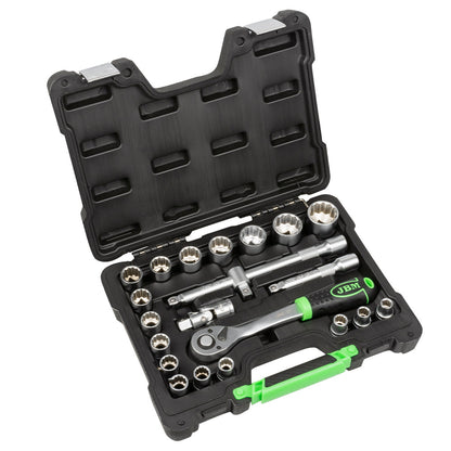 22 PIECE TOOL CASE WITH 12-EDGE 1/2" SOCKETS, ZINC PLATED