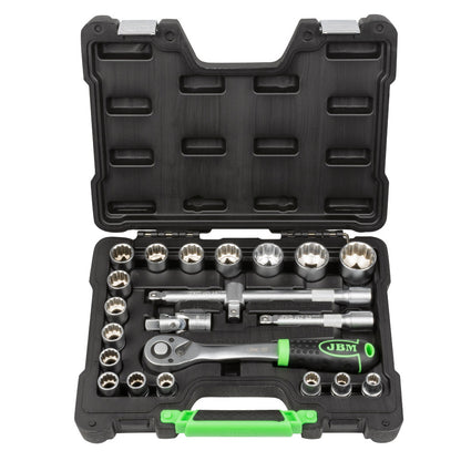 22 PIECE TOOL CASE WITH 12-EDGE 1/2" SOCKETS, ZINC PLATED