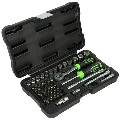 56 PIECE TOOL KIT WITH 12 END 1/4" ZINC PLATED SOCKETS