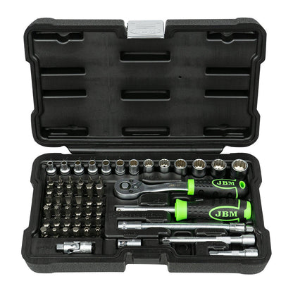 56 PIECE TOOL KIT WITH 12 END 1/4" ZINC PLATED SOCKETS