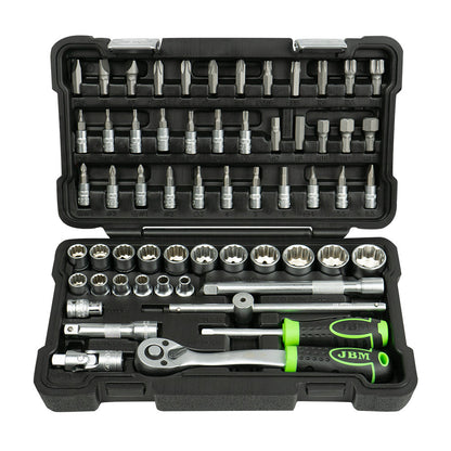 59 PIECE TOOL CASE WITH 12 END 3/8" ZINC PLATED SOCKETS