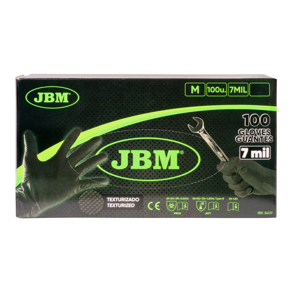 BLACK DISPOSABLE NITRILE GLOVES SIZE M 7.0MIL (100 UNITS) DIAMOND TEXTURE