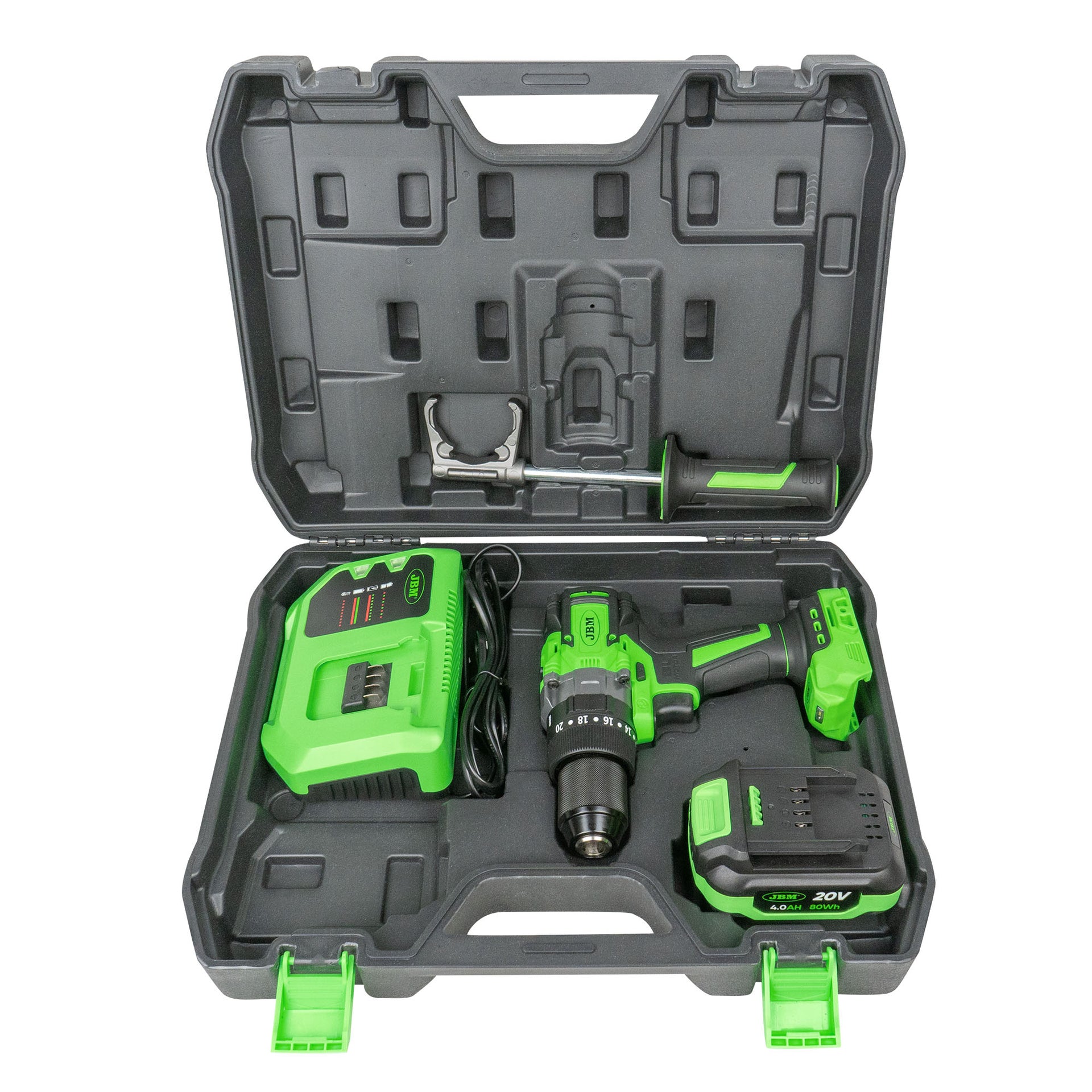 2-SPEED BATTERY-POWERED HAMMER DRILL WITH CASE